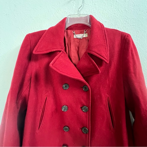 J Crew red wool double breasted pea coat - Picture 2 of 8